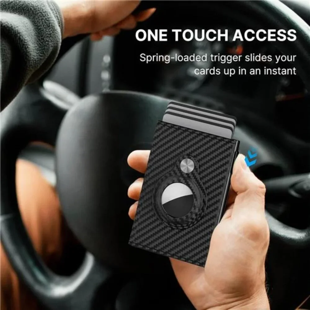 Mens Smart Wallet Card Holder for AirTag: Leather, Compatible with Apple Air
